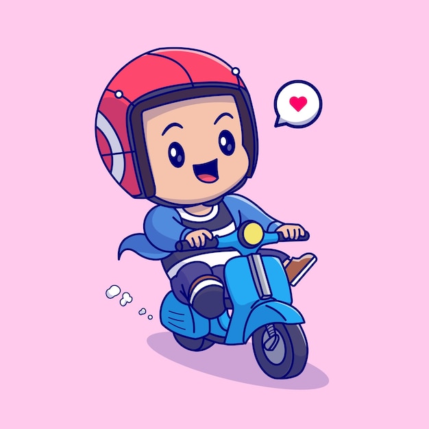 Ilustración de icono de vector de dibujos animados de hombre lindo montar scooter. icono de transporte de personas plano aislado