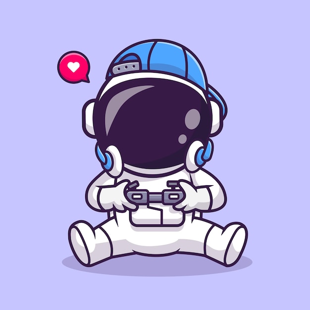 Vector gratuito ilustración de icono de vector de dibujos animados de juego de astronauta lindo. concepto de icono de ciencia tecnología aislado