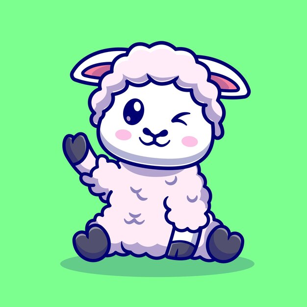 Ilustración de icono de vector de dibujos animados lindo bebé oveja agitando la mano. Concepto de icono de naturaleza animal aislado Vector Premium. Estilo de dibujos animados plana
