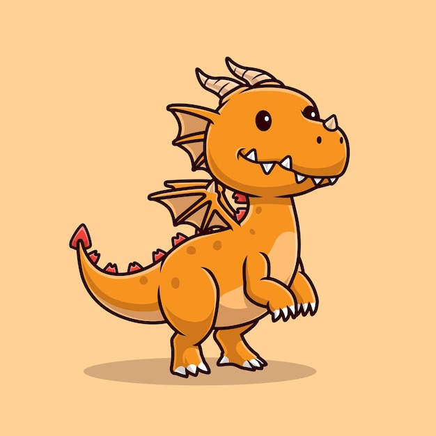 Ilustración de icono de vector de dibujos animados lindo dragón joven. Concepto de icono de naturaleza animal aislado Vector Premium. Estilo de dibujos animados plana