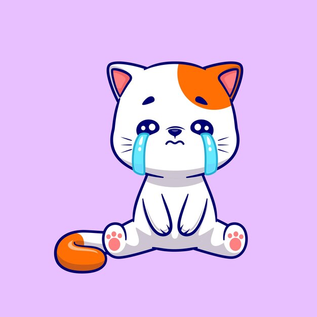 Ilustración de icono de vector de dibujos animados lindo gato llorando. Concepto De Icono De Naturaleza Animal Aislado Vector Premium