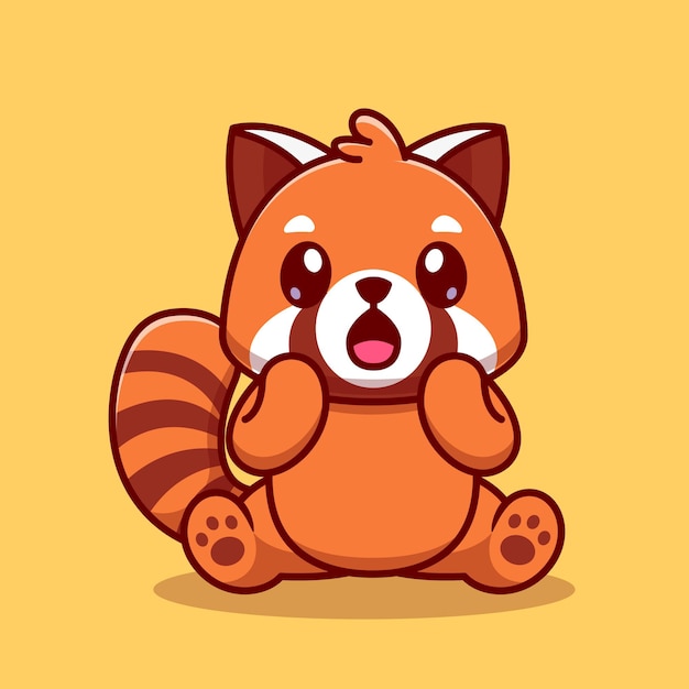 Ilustración de icono de vector de dibujos animados lindo panda rojo sorprendido. Concepto de icono de naturaleza animal aislado Vector Premium. Estilo de dibujos animados plana