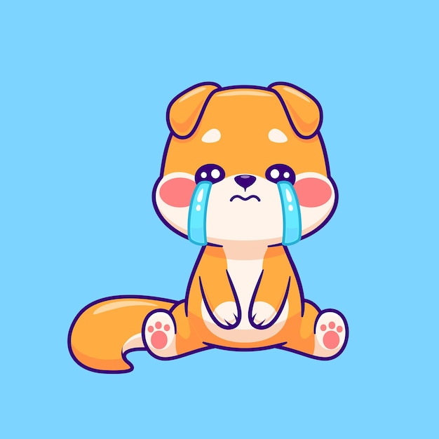 Vector gratuito ilustración de icono de vector de dibujos animados lindo perro shiba inu llorando. concepto de icono de naturaleza animal plano aislado