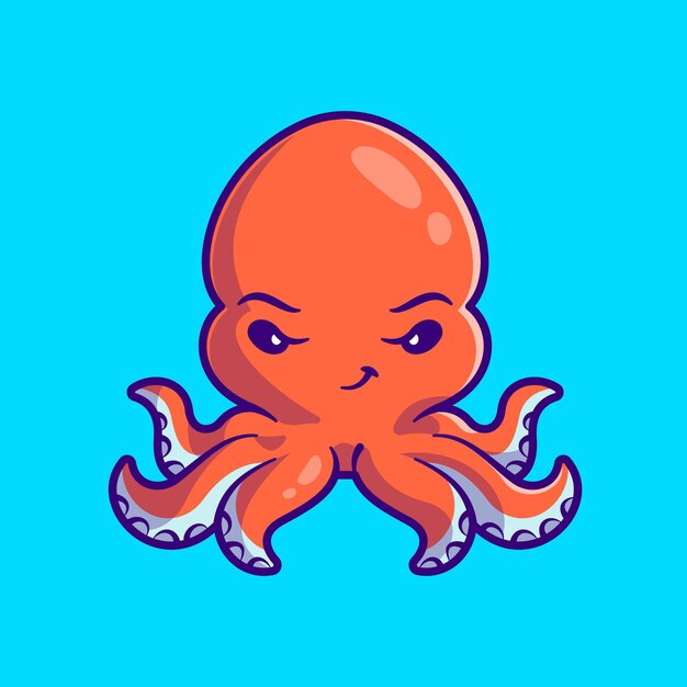 Ilustración de icono de Vector de dibujos animados lindo pulpo. Concepto de icono de naturaleza animal aislado Vector Premium. Estilo de dibujos animados plana