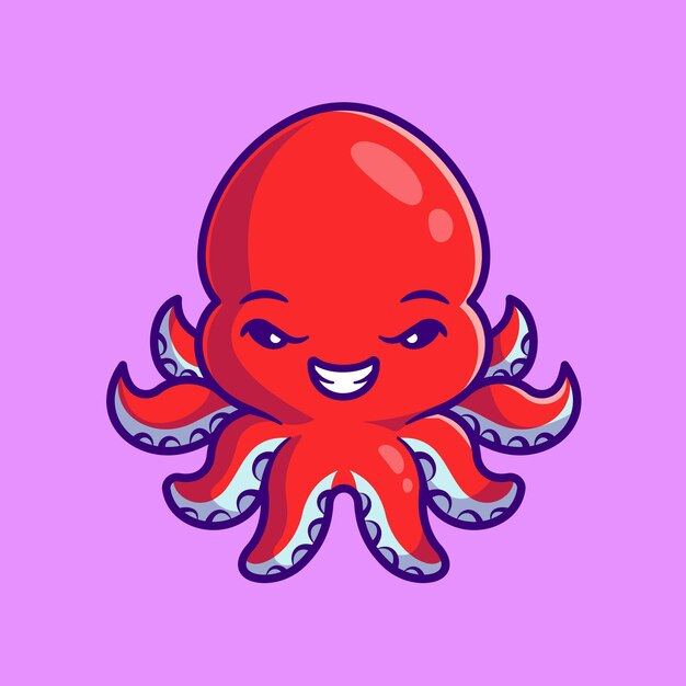 Ilustración de icono de Vector de dibujos animados lindo pulpo. Concepto de icono de naturaleza animal aislado Vector Premium. Estilo de dibujos animados plana