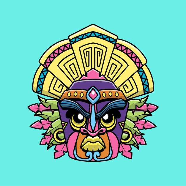 Ilustración de icono de vector de dibujos animados de máscara Tiki de Hawaii. Concepto de icono de naturaleza de vacaciones aislado plano premium