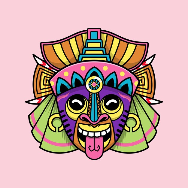 Ilustración de icono de vector de dibujos animados de máscara Tiki de Hawaii. Concepto de icono de naturaleza de vacaciones aislado plano premium