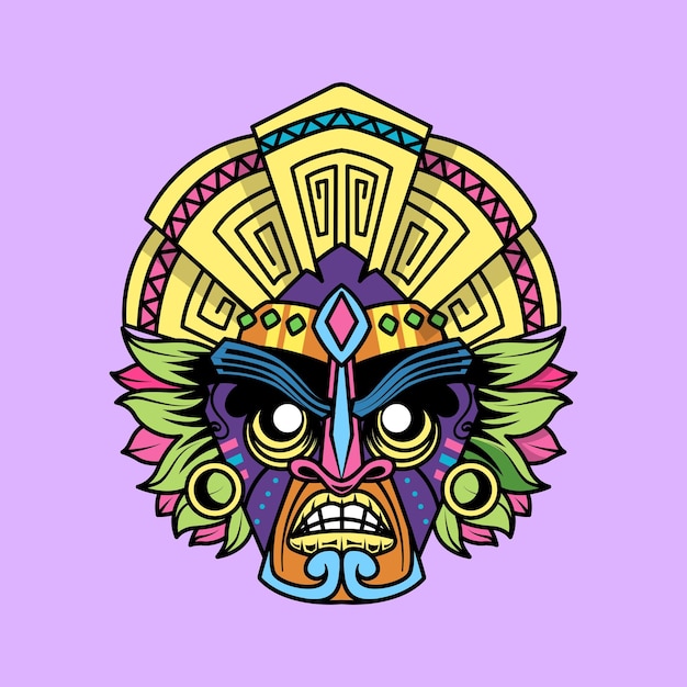 Vector gratuito ilustración de icono de vector de dibujos animados de máscara tiki de hawaii. concepto de icono de naturaleza de vacaciones aislado plano premium