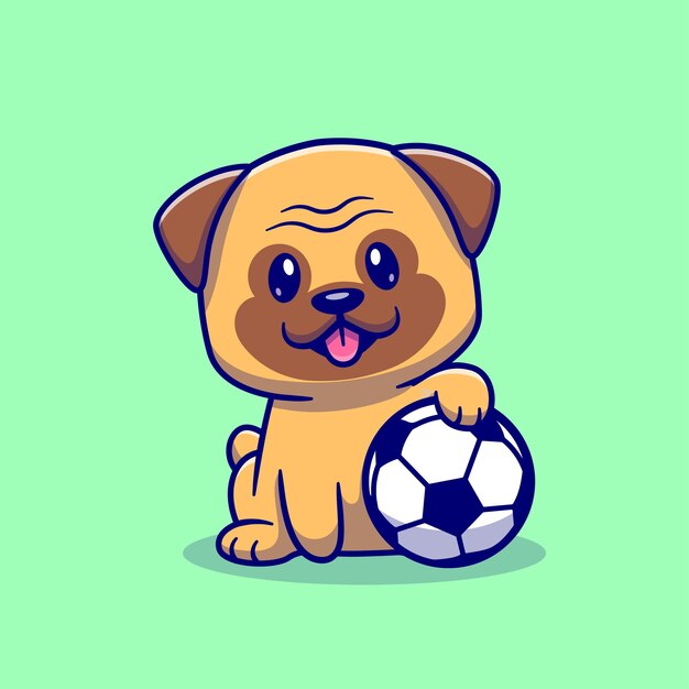Ilustración de icono de vector de dibujos animados de perro lindo jugando bola. Concepto de icono de deporte animal aislado Premium Vector. Estilo de dibujos animados plana