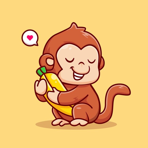 Ilustración de icono de vector de dibujos animados de plátano de abrazo de mono lindo. Naturaleza Animal Icono Concepto Aislado Premium