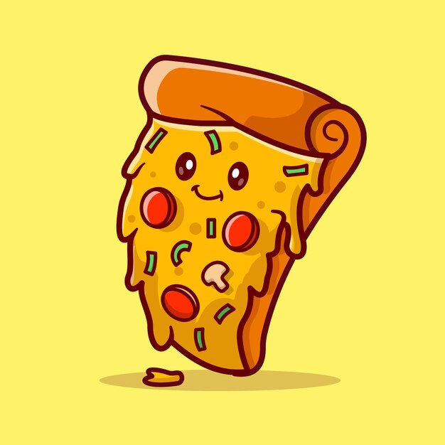 Ilustración de icono de vector de dibujos animados sonriente de comida de pizza linda. Alimentos Objeto Icono Concepto Aislado Premium
