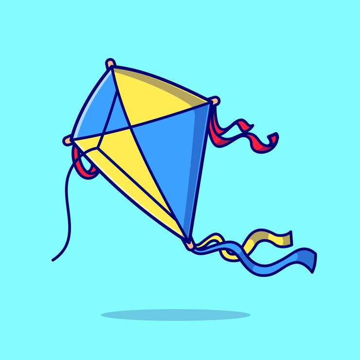 Vector gratuito ilustración de icono de vector de dibujos animados de vuelo de cometa. concepto de icono de objeto de vacaciones aislado vector premium. estilo de dibujos animados plana