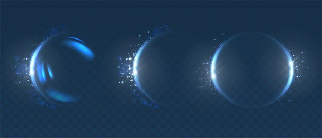 Ilustración de icono de vector Escudo de protección de esfera de burbuja azul en diferentes etapas