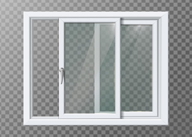 Ilustración de icono de vector realista Ventana deslizante de marco de plástico blanco