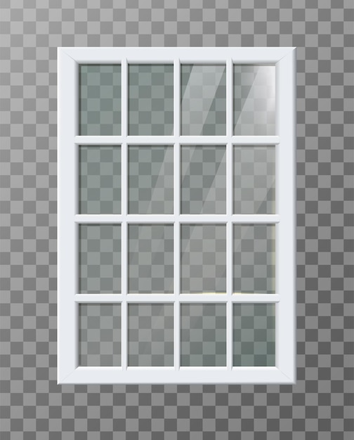Ilustración de icono de vector realista Ventana rectangular de marco de plástico blanco