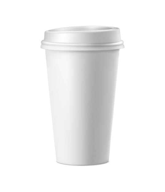 Ilustración de icono vectorial realista en 3D Taza de café de papel blanco aislada sobre un fondo blanco