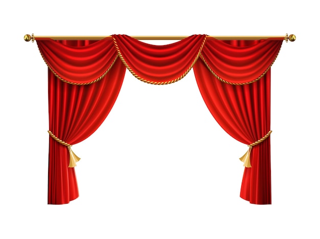 Ilustración de icono vectorial realista Cine o sala de ópera Cortina de terciopelo rojo con