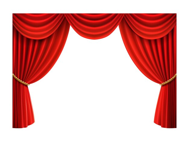 Ilustración de icono vectorial realista Cine o sala de ópera Cortina de terciopelo rojo con