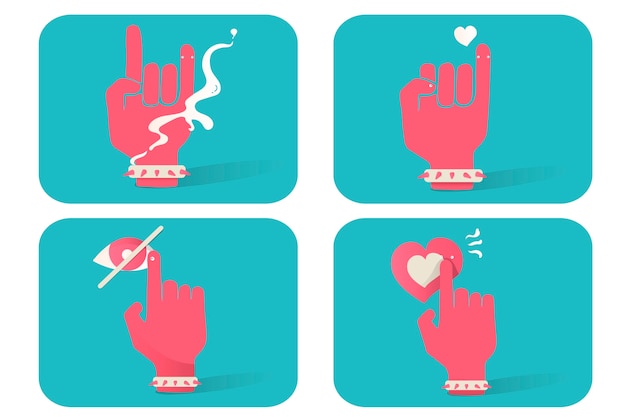 Vector gratuito ilustración de iconos de gesto de mano en fondo azul