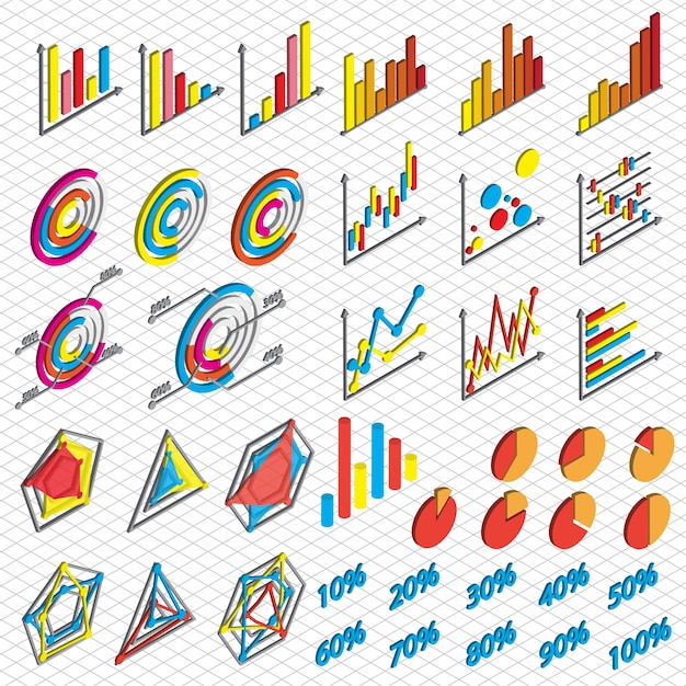 Vector gratuito ilustración de iconos de gráfico conjunto concepto en gráfico isométrico