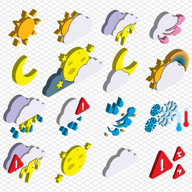 Ilustración de los iconos del tiempo conjunto concepto en gráfico isométrico