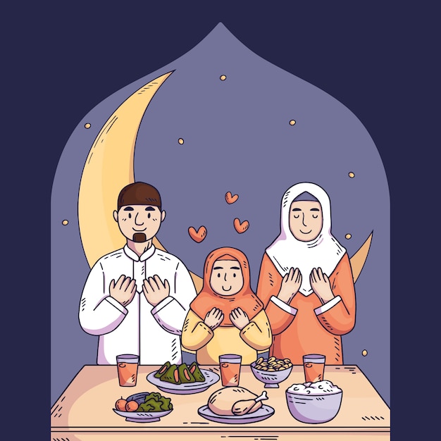 Ilustración de iftar dibujada a mano
