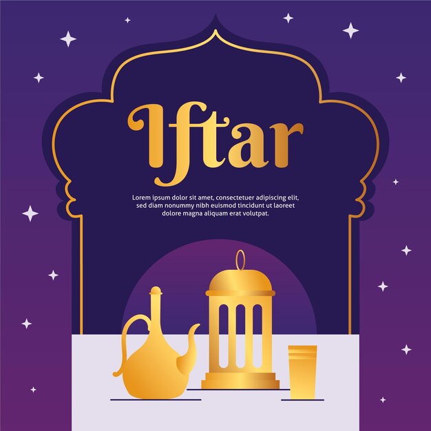 Ilustración de iftar con linterna y tetera.