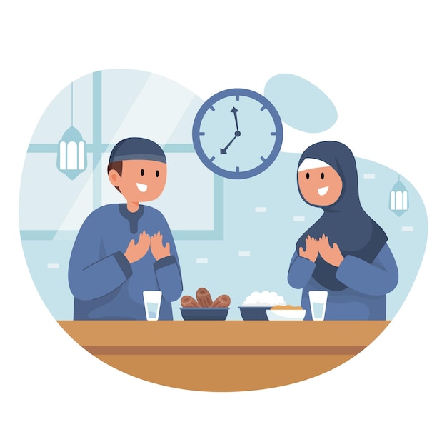 Ilustración de iftar plana con personas