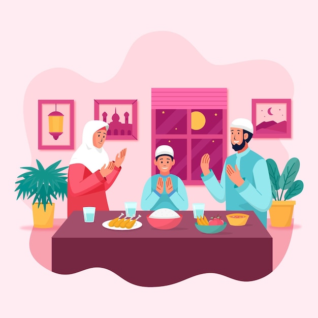 Vector gratuito ilustración de iftar plana con personas