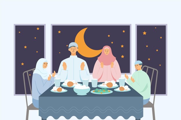Ilustración de iftar plana con personas