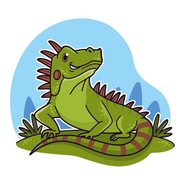 Ilustración de iguana de dibujos animados dibujados a mano