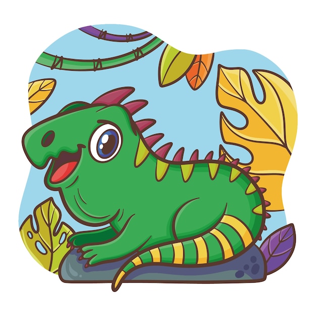 Ilustración de iguana de dibujos animados dibujados a mano