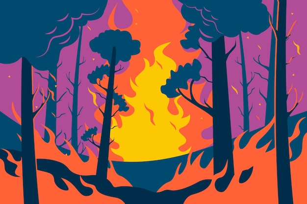 Ilustración de incendios forestales dibujada a mano