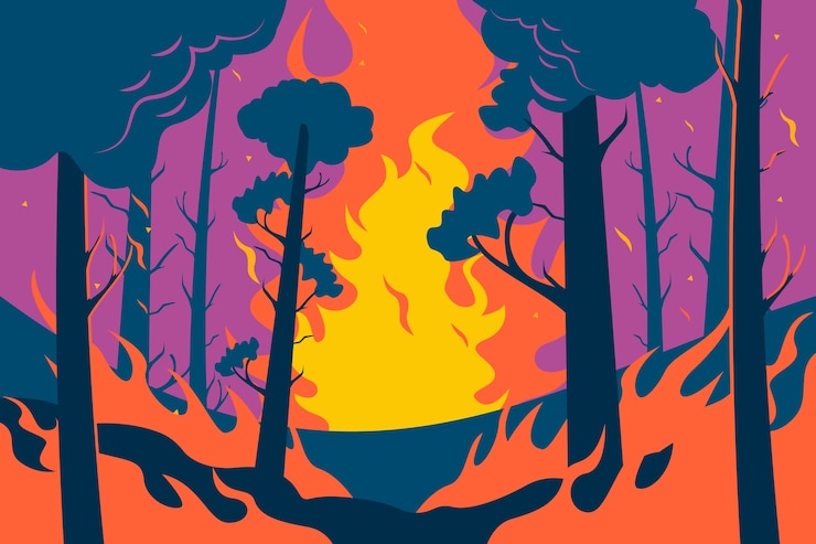 Vector gratuito ilustración de incendios forestales dibujada a mano