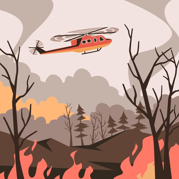 Ilustración de incendios forestales dibujada a mano