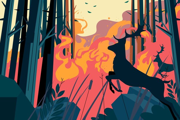 Ilustración de incendios forestales dibujada a mano