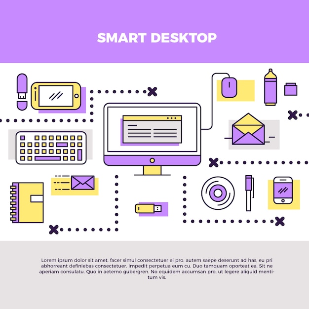 Ilustración infográfica de espacio de trabajo inteligente