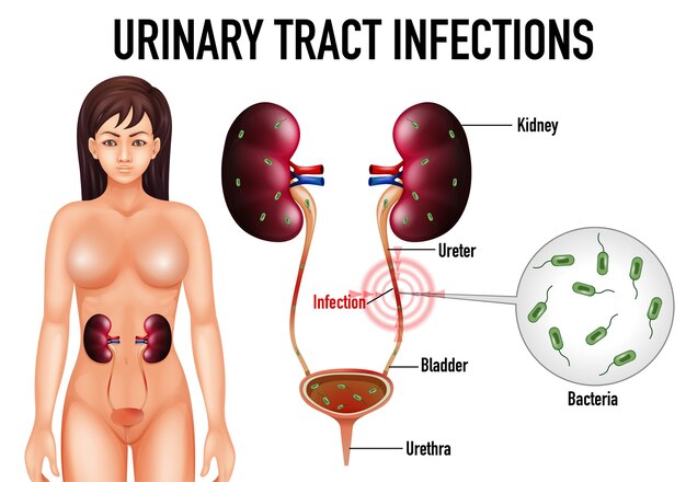 Ilustración informativa de infecciones del tracto urinario