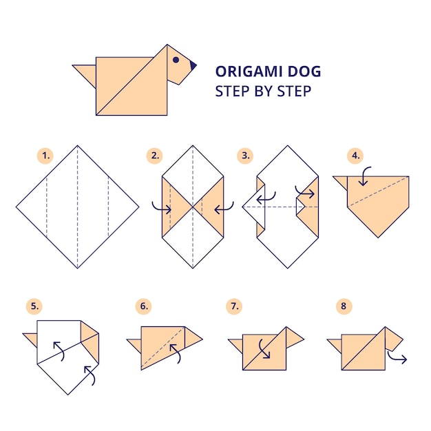 Ilustración de instrucciones de origami dibujado a mano