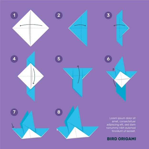 Ilustración de instrucciones de origami dibujado a mano