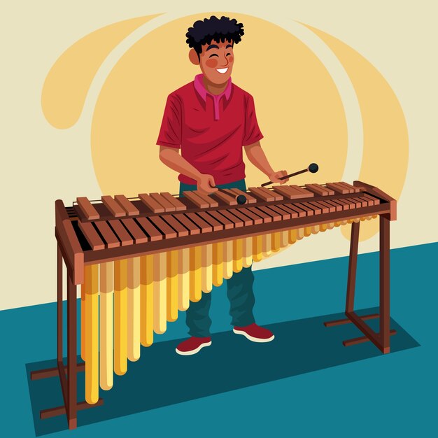 Ilustración de instrumento de marimba dibujado a mano