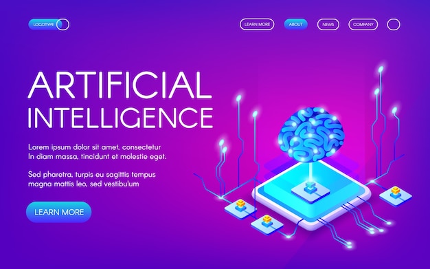 Ilustración de inteligencia artificial del cerebro humano con chips de neuronas digitales.