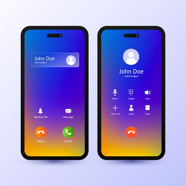 Vector gratuito ilustración de interfaz de pantalla de llamada de teléfono degradado