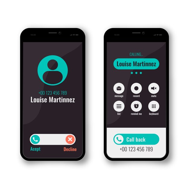 Ilustración de interfaz de pantalla de llamada de teléfono realista