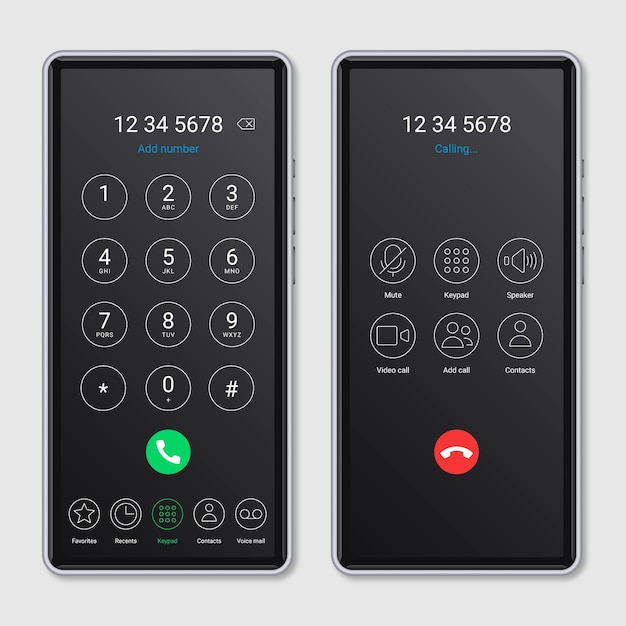 Ilustración de interfaz de pantalla de llamada de teléfono realista