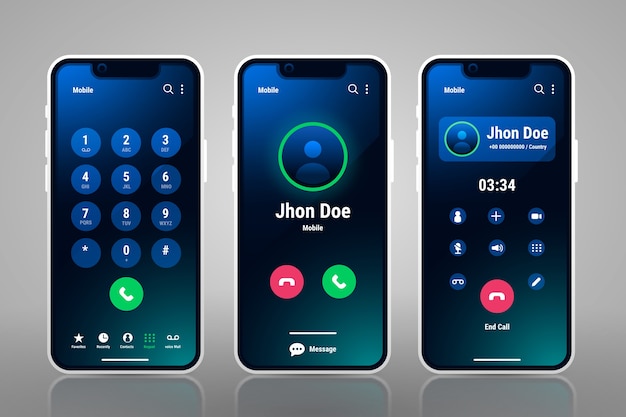 Ilustración de interfaz de pantalla de llamada de teléfono realista