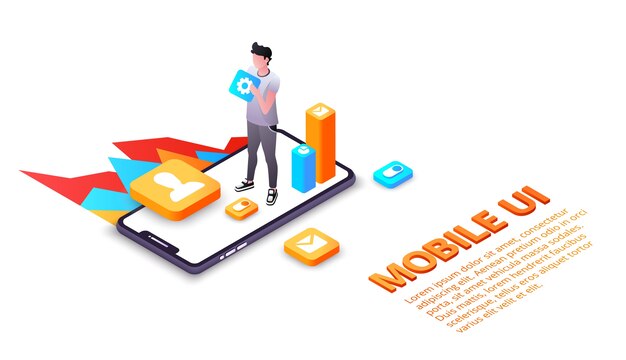 Ilustración de la interfaz de usuario móvil de la interfaz de usuario del teléfono inteligente o aplicaciones UX en pantalla.