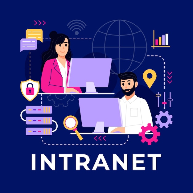 Ilustración de intranet de diseño plano dibujado a mano