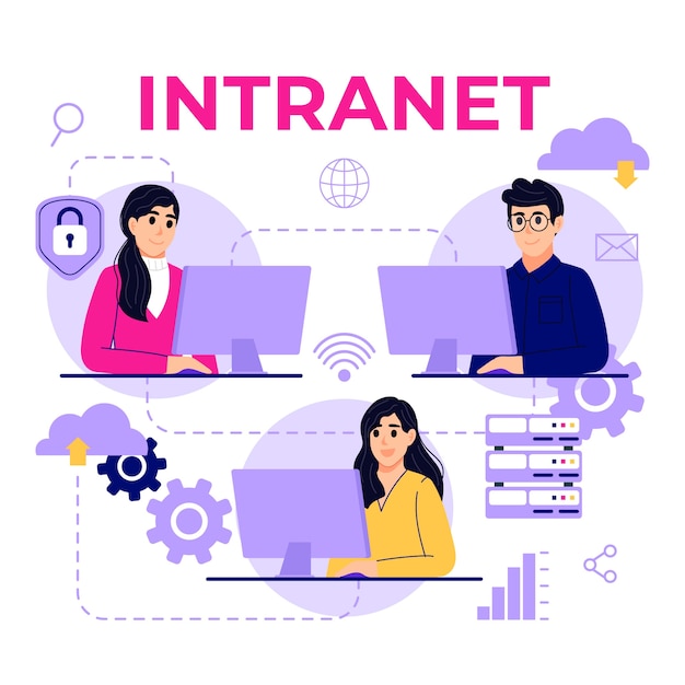 Ilustración de intranet de diseño plano dibujado a mano
