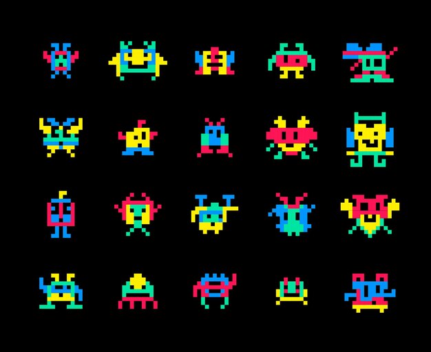 Ilustración de invasores de juegos de computadora de píxeles.